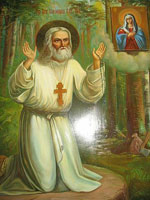 Икона Преподобного Серафима Саровского пред образом Богоматери Умиление