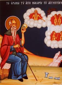 Икона Преподобного Макария Великого Египетского с черепом жреца